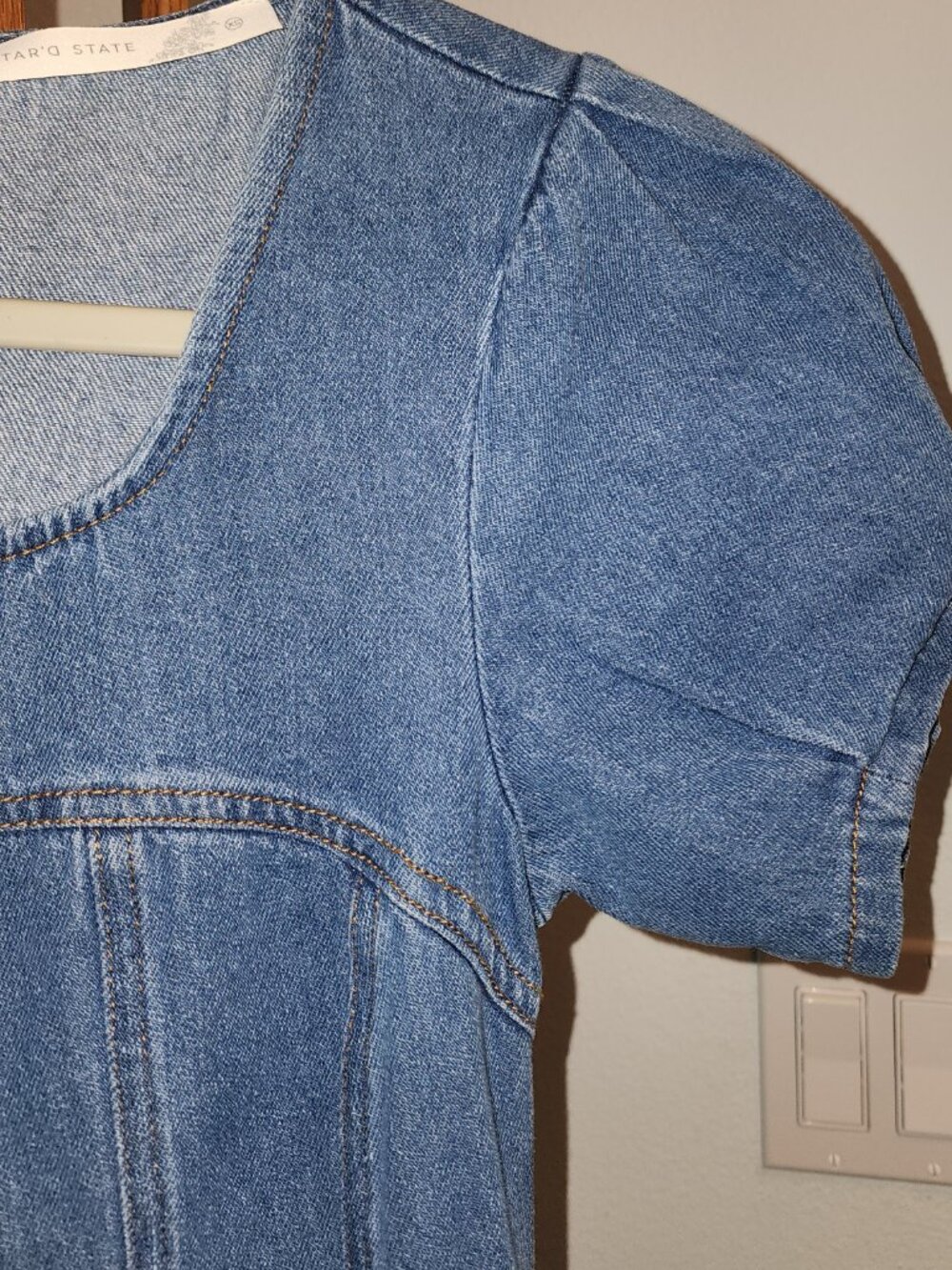 Altar’d X Small Dark Denim Dress – Empire Waist, Contoured Stitching, Back Zip - Picture 5 of 11